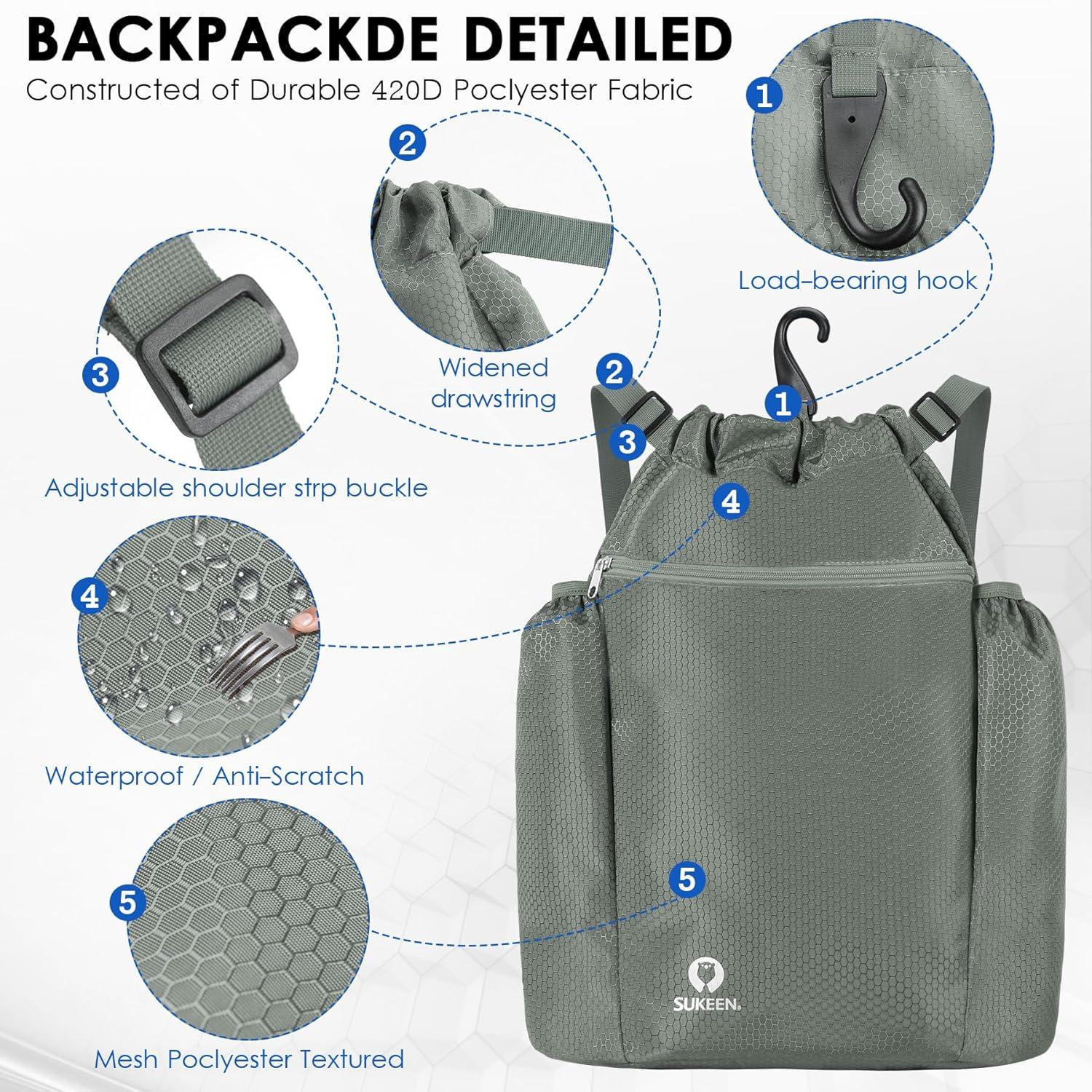 imageSukeen Drawstring Backpack Swim Bag Lightweight String Backpack for Beach Pickleball Swimming Pool Gym Workout Gear Sport