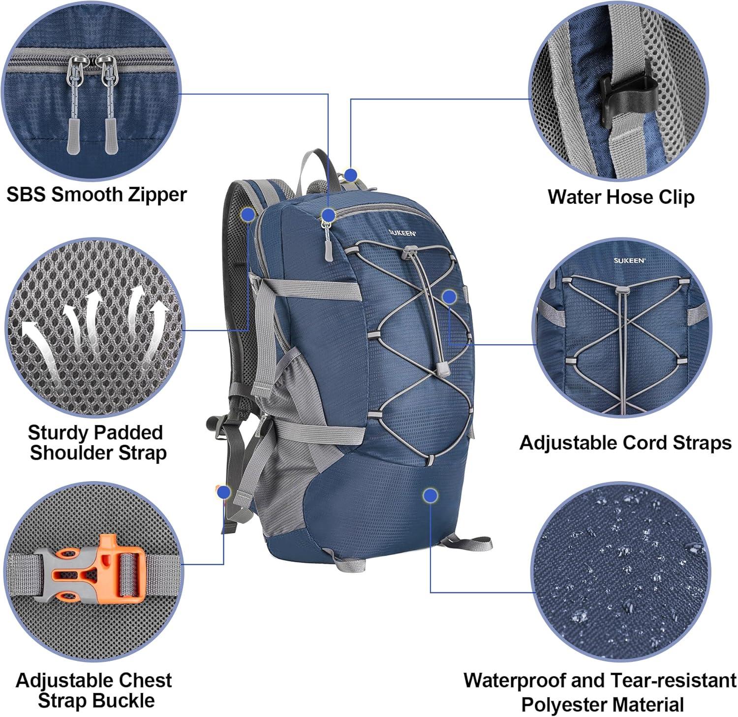 imageSukeen Hiking Backpack Packable Lightweight 30L Backpack Wear Resistant Daypack for Outdoor Travel Camping CyclingDark Blue