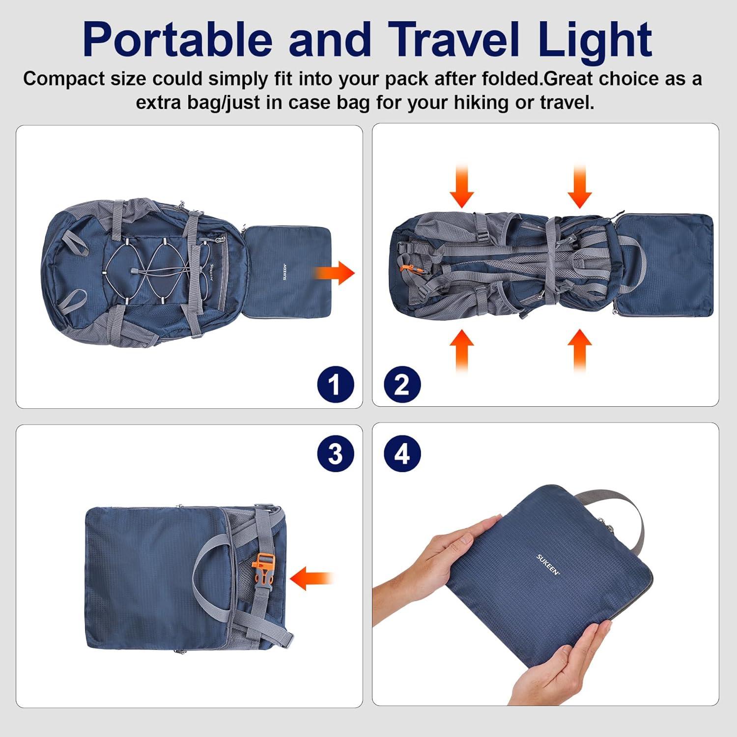 imageSukeen Hiking Backpack Packable Lightweight 30L Backpack Wear Resistant Daypack for Outdoor Travel Camping CyclingDark Blue