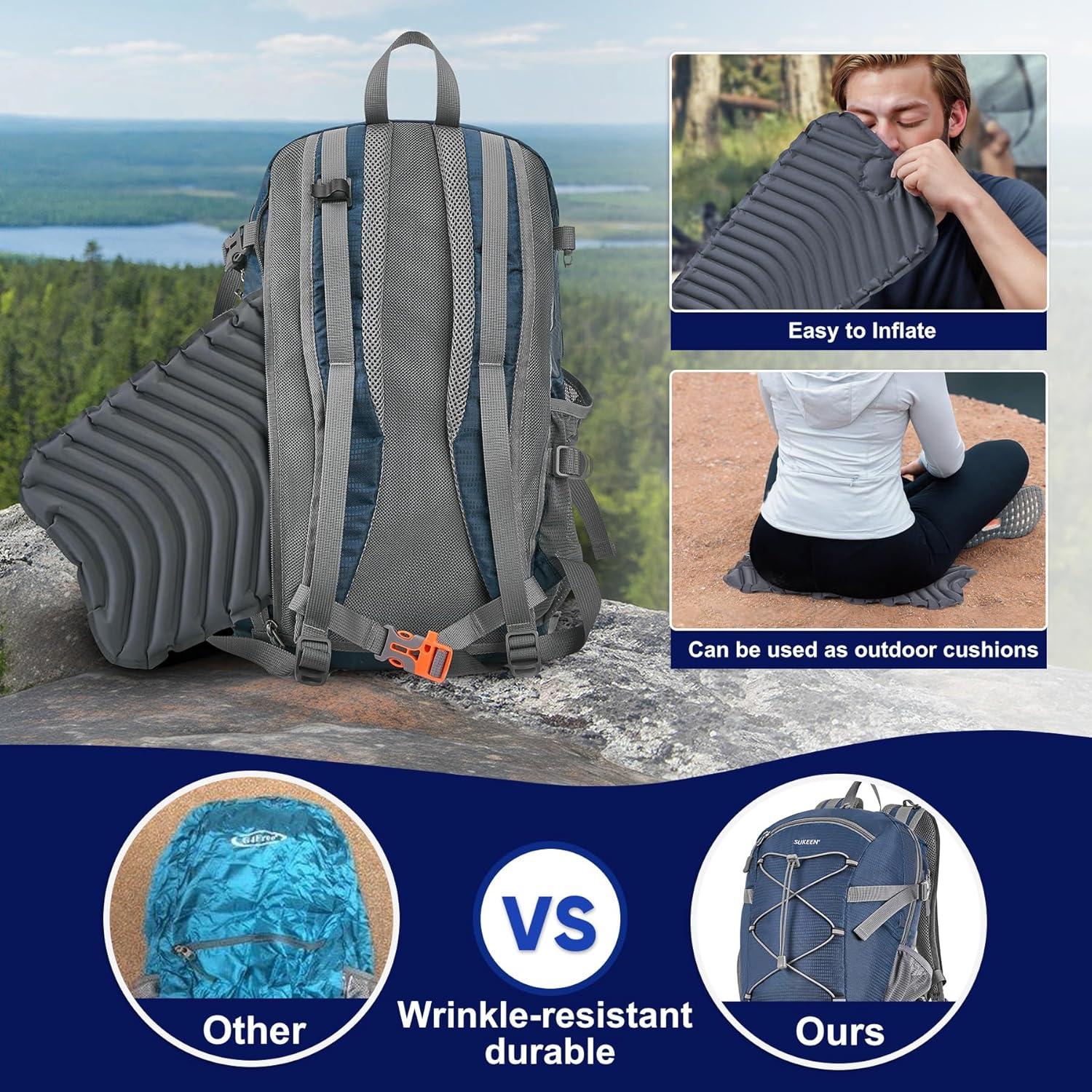 imageSukeen Hiking Backpack Packable Lightweight 30L Backpack Wear Resistant Daypack for Outdoor Travel Camping CyclingDark Blue