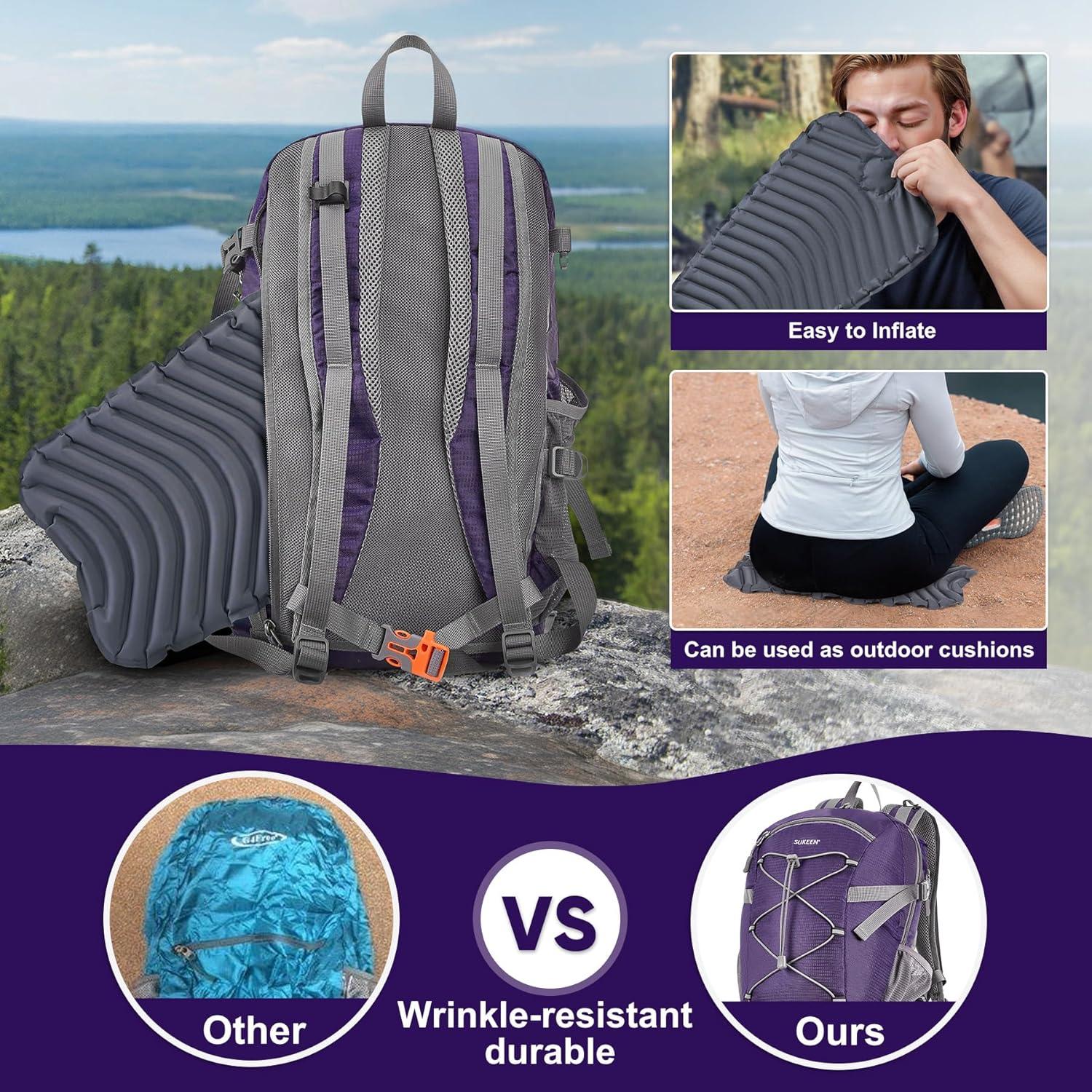 imageSukeen Hiking Backpack Packable Lightweight 30L Backpack Wear Resistant Daypack for Outdoor Travel Camping CyclingDark Purple