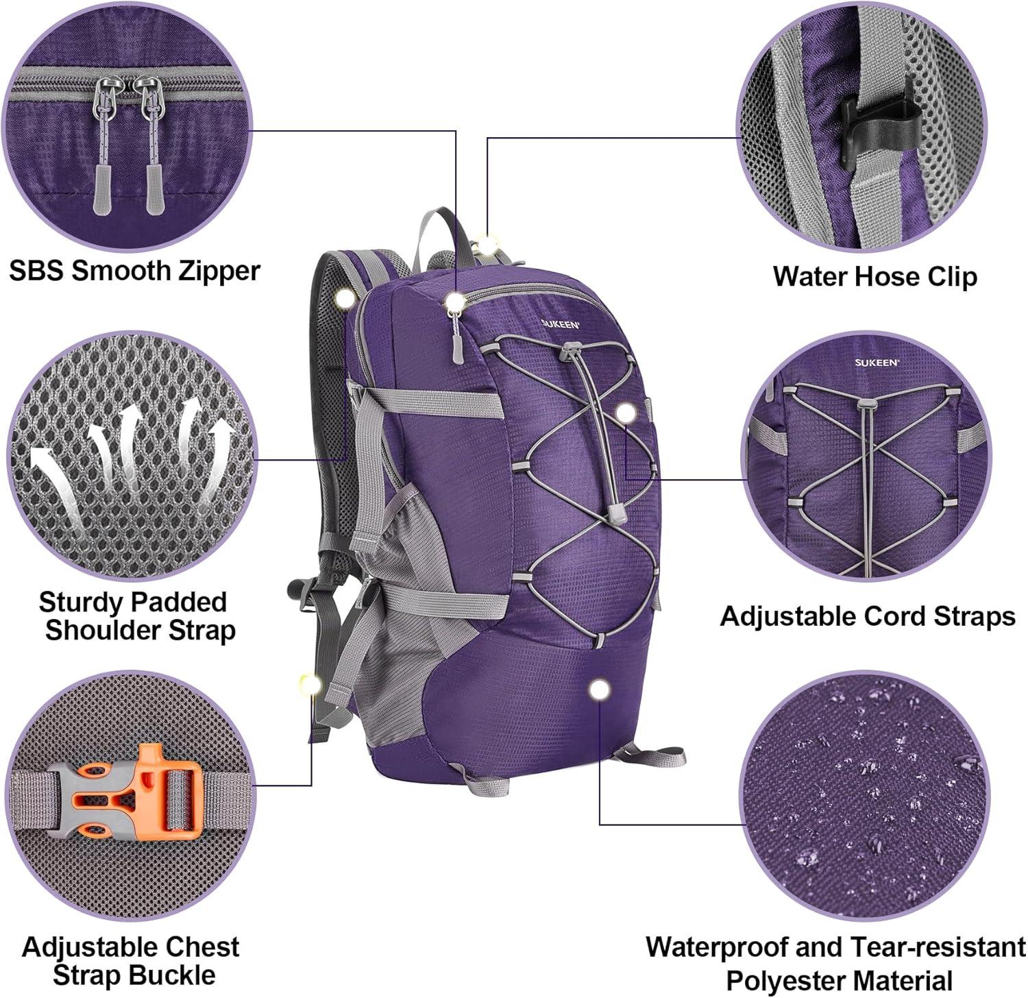 imageSukeen Hiking Backpack Packable Lightweight 30L Backpack Wear Resistant Daypack for Outdoor Travel Camping CyclingDark Purple