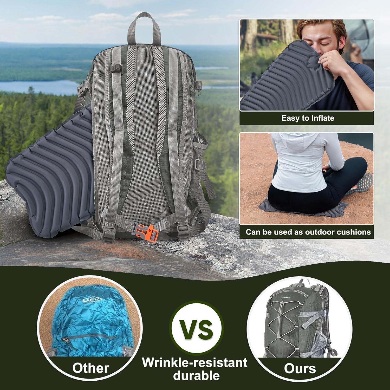 imageSukeen Hiking Backpack Packable Lightweight 30L Backpack Wear Resistant Daypack for Outdoor Travel Camping CyclingGrey