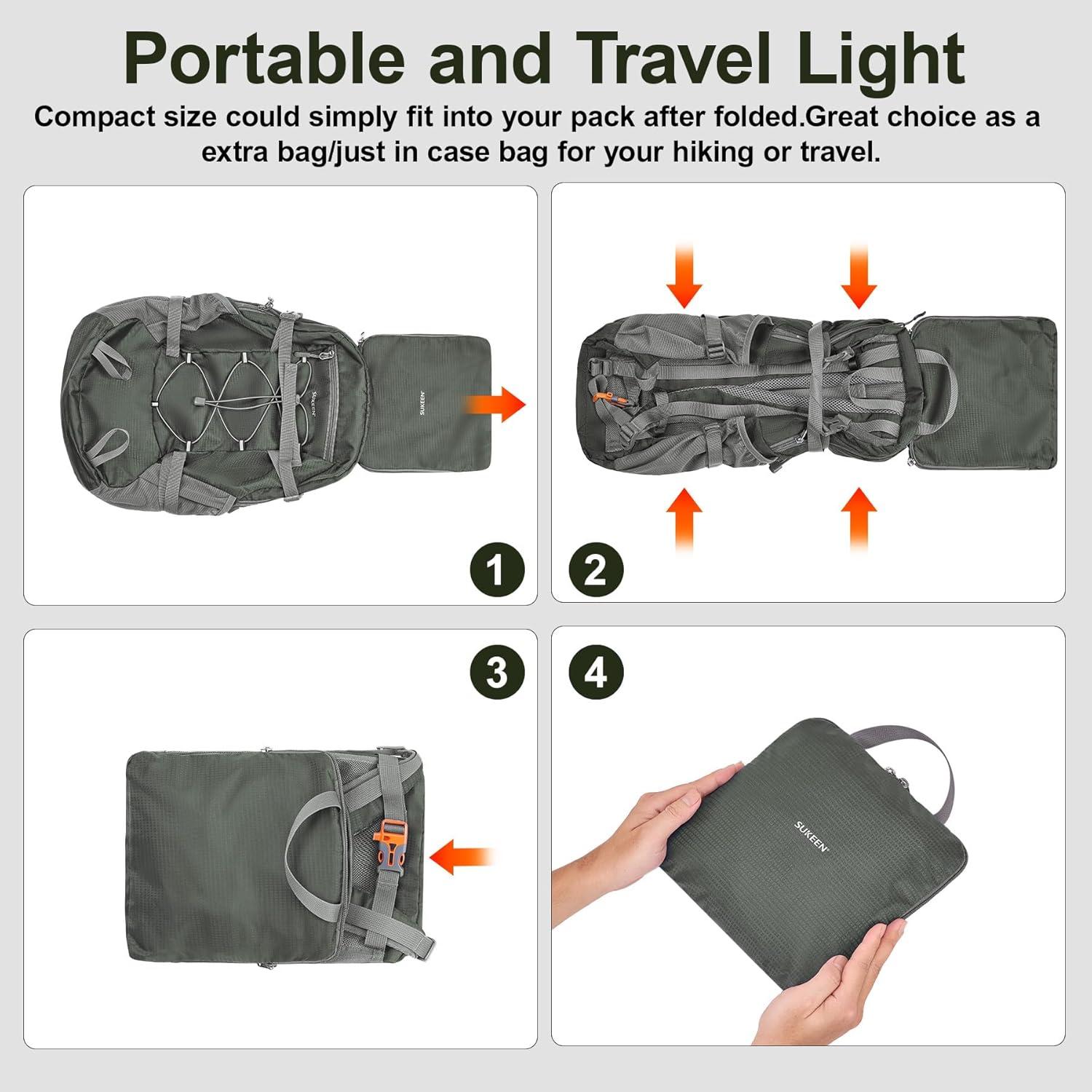 imageSukeen Hiking Backpack Packable Lightweight 30L Backpack Wear Resistant Daypack for Outdoor Travel Camping CyclingGrey