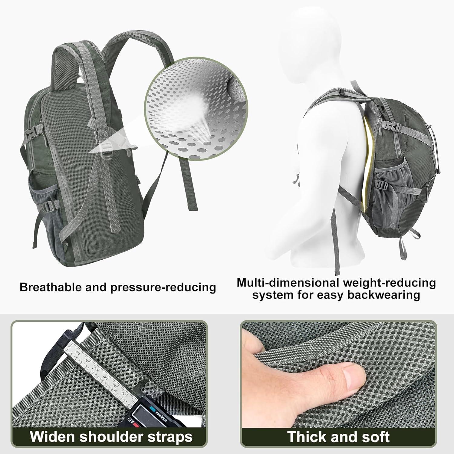 imageSukeen Hiking Backpack Packable Lightweight 30L Backpack Wear Resistant Daypack for Outdoor Travel Camping CyclingGrey