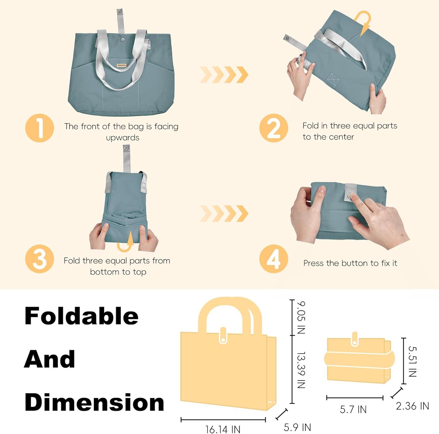 imageSukeen Tote Bag for Women Foldable Tote Bag with Zipper Daily Shoulder Bags for Travel Work Gym
