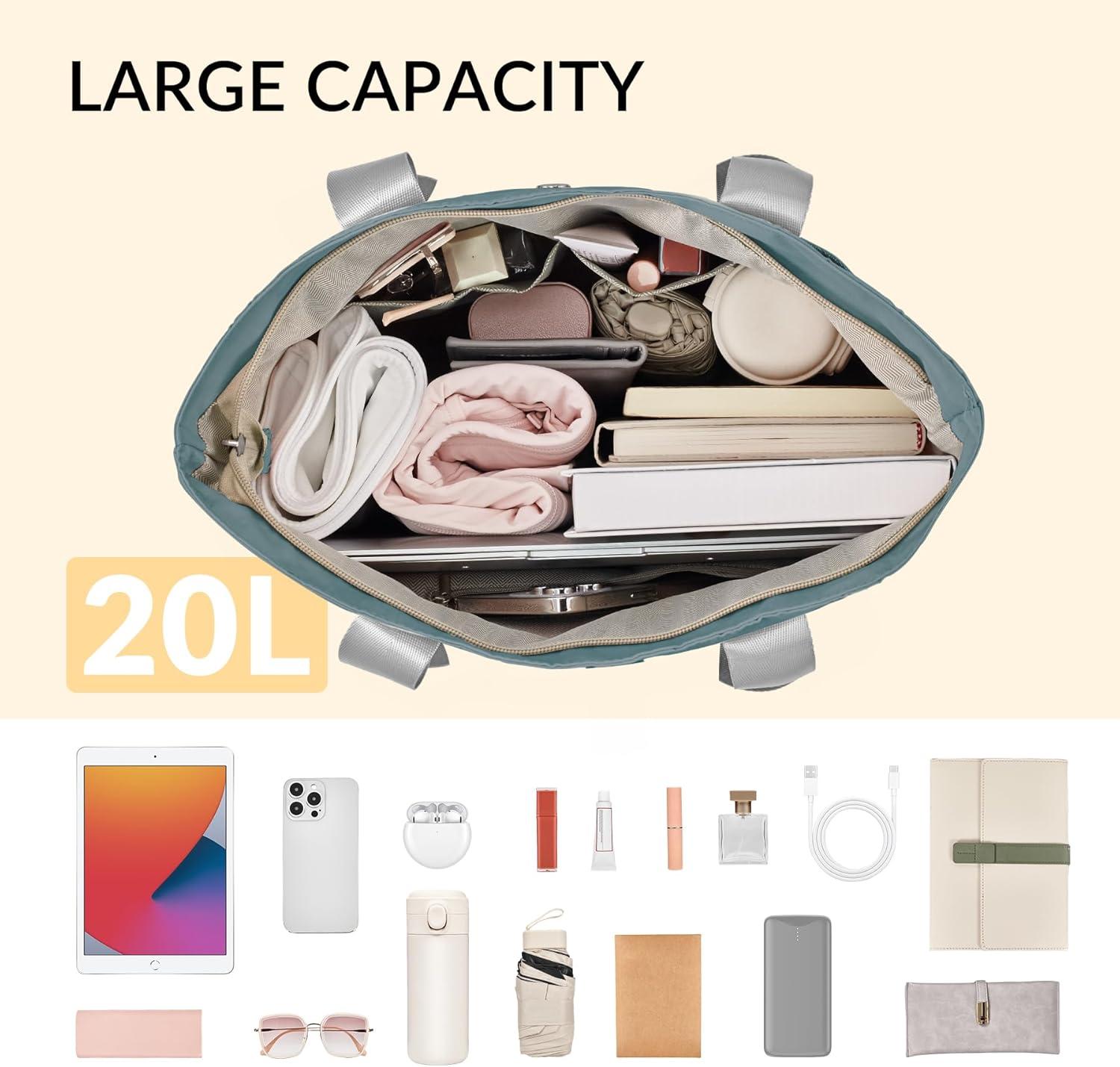 imageSukeen Tote Bag for Women Foldable Tote Bag with Zipper Daily Shoulder Bags for Travel Work Gym