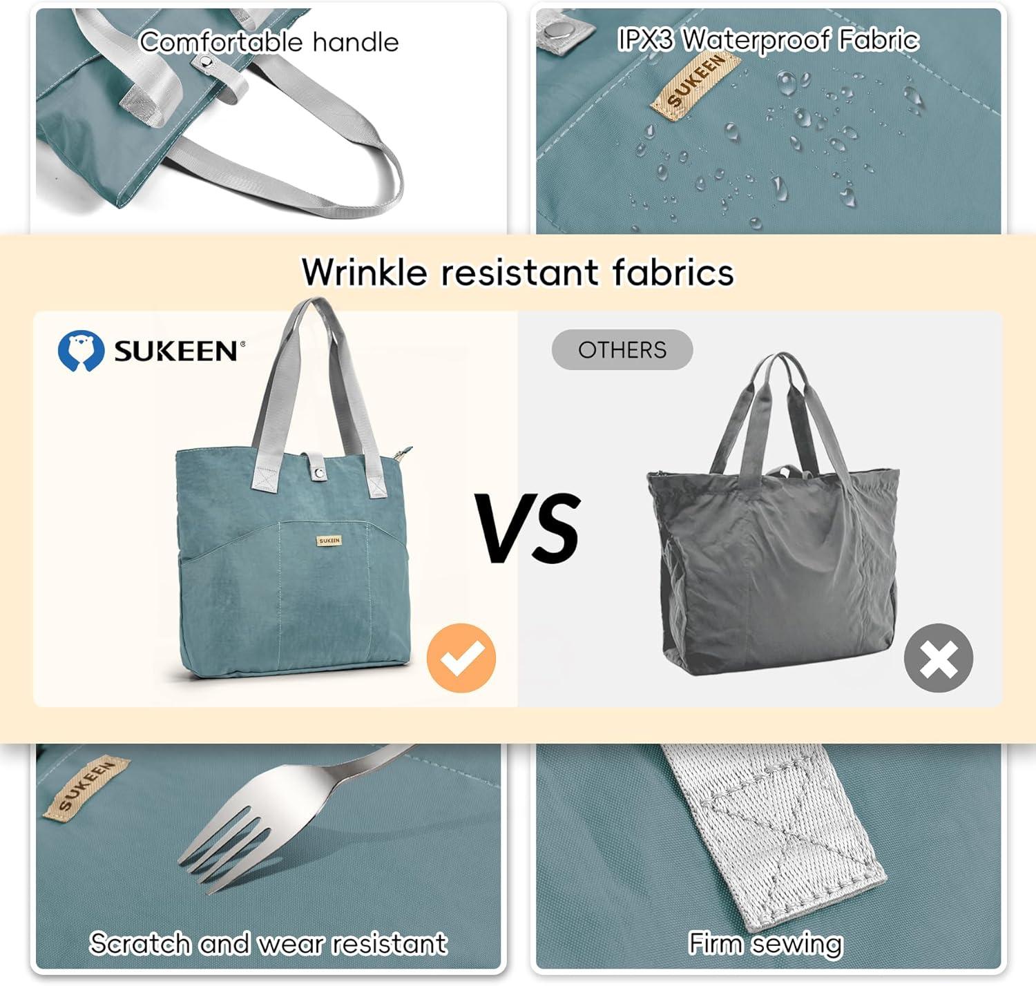 imageSukeen Tote Bag for Women Foldable Tote Bag with Zipper Daily Shoulder Bags for Travel Work Gym