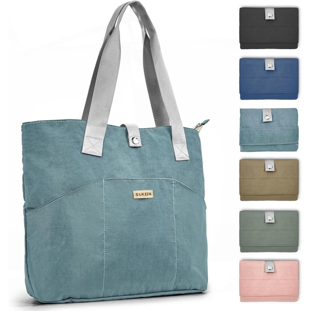 imageSukeen Tote Bag for Women Foldable Tote Bag with Zipper Daily Shoulder Bags for Travel Work Gym