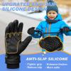 imageSukeen Kids 5 Winter Gloves for Boys Girls Windproof Ski Gloves AntiSlip Cold Weather Glove with Thick Plush for OutdoorBlack
