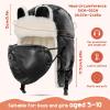 imageSukeen Kids Trapper Hat for Girls Boy Windproof Kids Warm Hat FurLined Earflap Hat with Mask for Cold Snow WeatherBlack