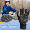 imageSukeen Kids Winter Warm Gloves for Boys Girls Windproof PU Cold Weather Gloves Aged 414 AntiSlip Gloves for Cycling OutdoorBlack