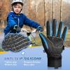 imageSukeen Kids Winter Warm Gloves for Boys Girls Windproof PU Cold Weather Gloves Aged 414 AntiSlip Gloves for Cycling OutdoorBlue