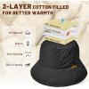 imageSukeen Winter Bucket Hat Women Men Lightweight Cotton Filled Warm Hat Waterproof Adjustable Fisherman Hat for Hiking TravelBlack