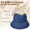 imageSukeen Winter Bucket Hat Women Men Lightweight Cotton Filled Warm Hat Waterproof Adjustable Fisherman Hat for Hiking TravelBlue