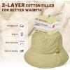 imageSukeen Winter Bucket Hat Women Men Lightweight Cotton Filled Warm Hat Waterproof Adjustable Fisherman Hat for Hiking TravelKhaki