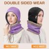 imageSukeen Winter Hat Scarf Set for Women Double Side Wear Warm Hat Antistatic Cold Weather Hats with Thick Fleece ScarfPurple