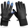 imageSukeen Kids Winter Warm Gloves for Boys Girls Windproof PU Cold Weather Gloves Aged 414 AntiSlip Gloves for Cycling OutdoorBlack