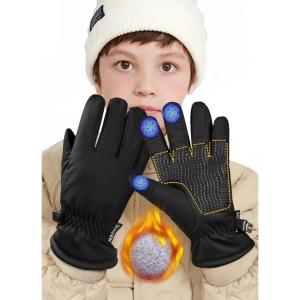imageSukeen Kids 5 Winter Gloves for Boys Girls Windproof Ski Gloves AntiSlip Cold Weather Glove with Thick Plush for OutdoorBlack