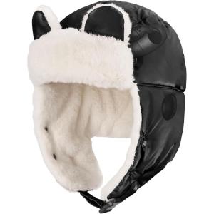 imageSukeen Kids Trapper Hat for Girls Boy Windproof Kids Warm Hat FurLined Earflap Hat with Mask for Cold Snow WeatherBlack