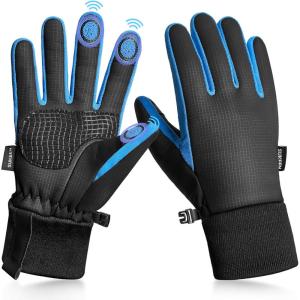 imageSukeen Kids Winter Warm Gloves for Boys Girls Windproof PU Cold Weather Gloves Aged 414 AntiSlip Gloves for Cycling OutdoorBlue