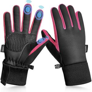 imageSukeen Kids Winter Warm Gloves for Boys Girls Windproof PU Cold Weather Gloves Aged 414 AntiSlip Gloves for Cycling OutdoorRose