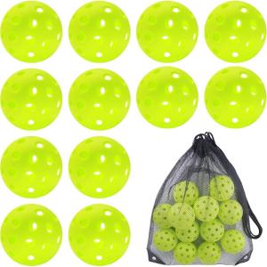 imageSukeen Outdoor Pickleball Balls with Mesh Bag 40 Holes Pickleball Balls Outdoor High Bounce Pickle Balls for All Style Pickleball PaddlesNeon Green