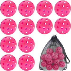 imageSukeen Outdoor Pickleball Balls with Mesh Bag 40 Holes Pickleball Balls Outdoor High Bounce Pickle Balls for All Style Pickleball PaddlesRose Red