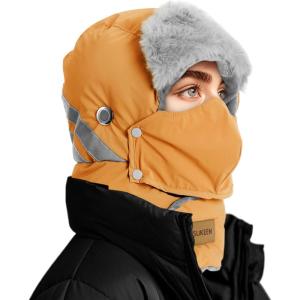 imageSukeen Trapper Hats Windproof Winter Hat Water Repellent Warm Hat Lightweight Earflap Hat with Mask for Cold Snow WeatherOrange