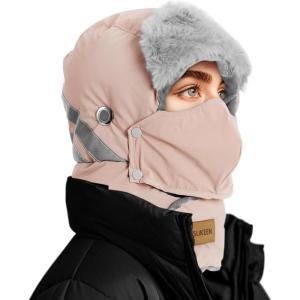 imageSukeen Trapper Hats Windproof Winter Hat Water Repellent Warm Hat Lightweight Earflap Hat with Mask for Cold Snow WeatherPink