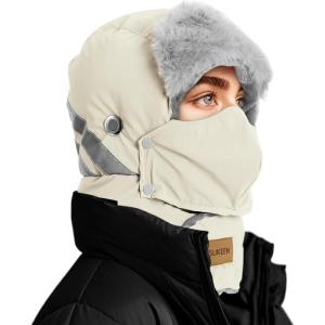 imageSukeen Trapper Hats Windproof Winter Hat Water Repellent Warm Hat Lightweight Earflap Hat with Mask for Cold Snow WeatherWhite