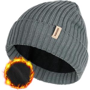 imageSukeen Winter Beanie for Men Women Fleece Lined Soft Warm Winter Hat Waterproof Cuffed Skull Cap for Cold WeatherGrey