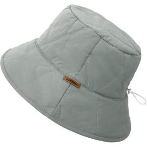 imageSukeen Winter Bucket Hat Women Men Lightweight Cotton Filled Warm Hat Waterproof Adjustable Fisherman Hat for Hiking TravelGrey