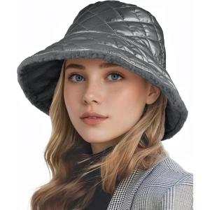 imageSukeen Winter Bucket Hat for Women Faux Fur Warm Hat Trendy Reversible Hats Windproof Fluffy Fisherman Cap for Outdoor Dark Gray