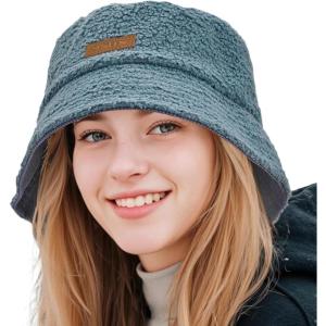 imageSukeen Womens Winter Bucket Hats Faux Fur Fuzzy Warm Fisherman Hat for Trendy DailyDark Blue