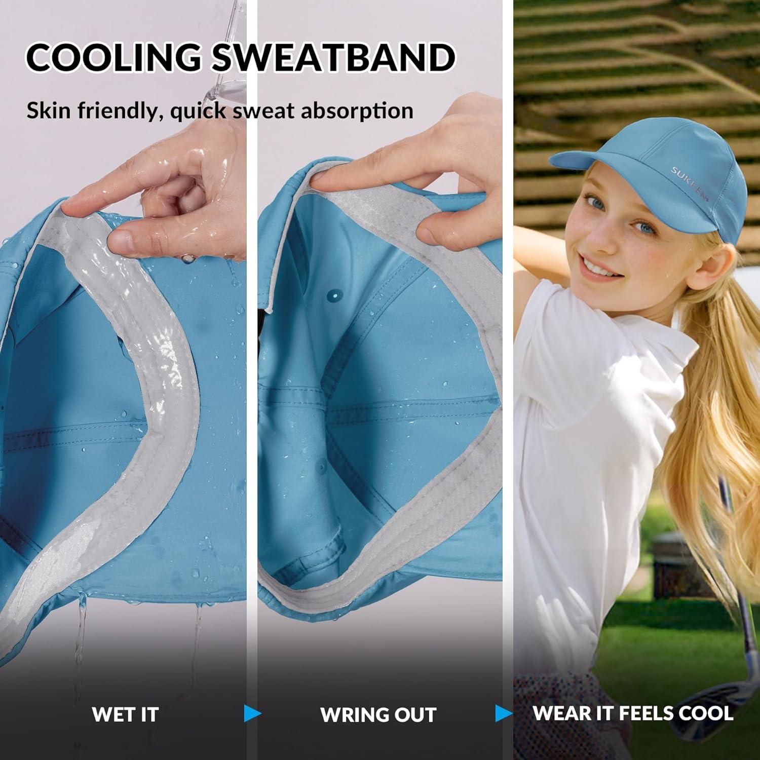 imageSukeen Kids Sun Hats for Girls Boys Quick Drying Baseball Cap Lightweight Sun Protection Hat for Outdoor Activity Azure Blue