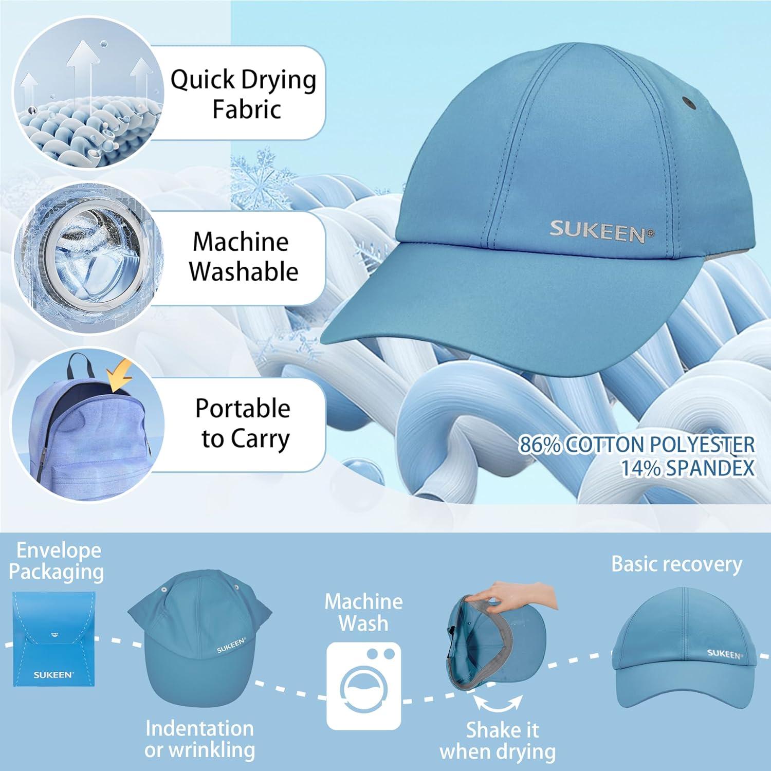 imageSukeen Kids Sun Hats for Girls Boys Quick Drying Baseball Cap Lightweight Sun Protection Hat for Outdoor Activity Azure Blue