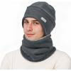 imageSukeen Winter Beanie Hat Scarf Set for Men Women Warm Hat with Faux Fleece Neck Warmer Cold Weather Caps for Cycling OutdoorDark Grey