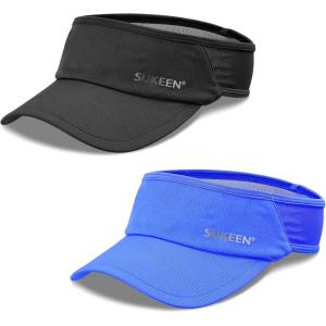 imageSukeen 2 Pack Sports Sun Visor Women Men Lightweight Packable Stretchy Visor Hat for Golf Tennis Running Daily WearBlackBlue