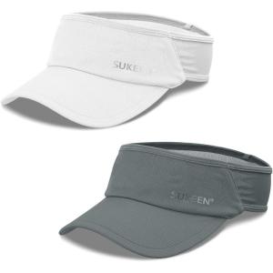 imageSukeen 2 Pack Sports Sun Visor Women Men Lightweight Packable Stretchy Visor Hat for Golf Tennis Running Daily WearWhiteGrey