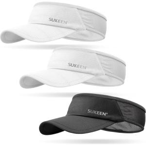 imageSukeen 3 Pack Sports Sun Visor Men Women Lightweight Packable Cooling Stretchy Visor Hat for Running Tennis Golf2 WhiteBlack