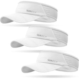 imageSukeen 3 Pack Sports Sun Visor Men Women Lightweight Packable Cooling Stretchy Visor Hat for Running Tennis Golf3 White