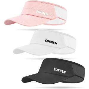 imageSukeen 3 Packs Kids Sun Visor Hats for Girls BoysLightweight Sports Hat UPF50 Sun Hat Cooling Headwear Visor for OutdoorsBlackwhitepink