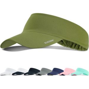 imageSukeen Cooling Stretchy Visor Free Size Cool Hat with UV Protection Brim Peak Vizor for Golf Tennis Cycling RunningArmy Green