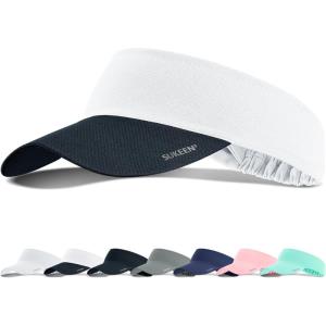 imageSukeen Cooling Stretchy Visor Free Size Cool Hat with UV Protection Brim Peak Vizor for Golf Tennis Cycling RunningBlack and White