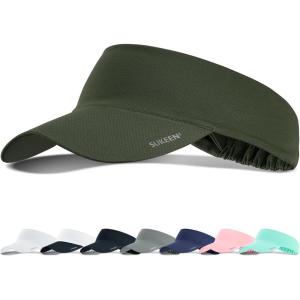 imageSukeen Cooling Stretchy Visor Free Size Cool Hat with UV Protection Brim Peak Vizor for Golf Tennis Cycling RunningDark Green