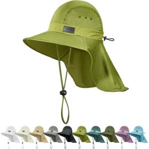 imageSukeen Cooling Sun Hat for Men Women UPF50 Wide Brim Fishing Hat with Neck Flap Adjustable Foldable Bucket Hat for HikingArmy Green