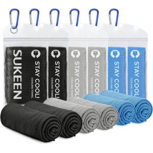 imageSukeen Cooling TowelInstant Evaporative Cooling for SportsYogaGolfGymNeckWorkout and More40x 12Light GrayBlackBlue