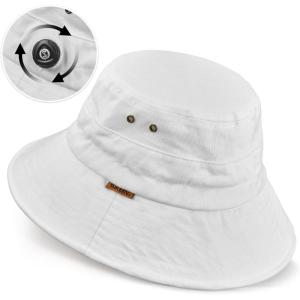 imageSukeen Cotton Bucket Hat for Men Women Adjustable Knob Sun Hat UPF 50 Wide Brim Fishing Hat for Walking Daily OutdoorWhite