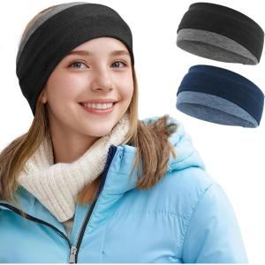 imageSukeen Ear Warmer Headband for Women DoubleLayer Warm Winter Headbands for Women Ear Muffs for Running Cycling Sportsz Black Blue  2 pack